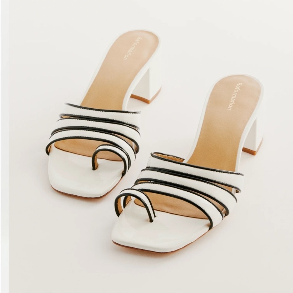 Reformation Black and White Strappy Heels